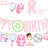 3 Pcs Spa Birthday Banners, Pre-Strung Makeup & Sleepover Theme Party Decor
