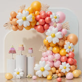 213Pcs Boho Daisy Flower Balloon Garland Arch Kit, Dusty Rose And Pink Yellow Balloon Arch, Groovy Daisy Balloon Garland For Daisy Boho Baby Shower Wedding Two Groovy Party Groovy One Party
