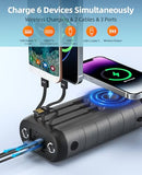 Solar Charger Power Bank 59800mAh, Outdoor Waterproof Battery Pack, 3 Built in Cables & Hand Crank, 6 Outputs, 15W Wireless Charging, Emergency LED