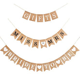 3 Pc Rustic Burlap Bridal Shower Decor Set Black Bunting Banner & Gifts