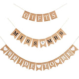 3 Pc Rustic Burlap Bridal Shower Decor Set Black Bunting Banner & Gifts