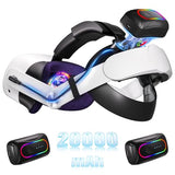 20000mAh Battery Head Strap Compatible with Meta/Oculus Quest 3 & 3S Includes 2 Rechargeable Magnetic Battery Packs for Charging and Extended