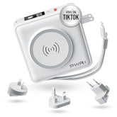 Pwr Travel Pro 5-In-1 Power Bank – 10,000Mah With Built-In Cables – 20W Usb-C + 15W Wireless Charging – Compact Portable Charger For Iphone & Android - White