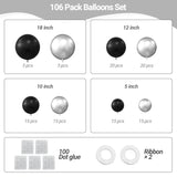110pcs Metallic Silver Black Latex Balloons 5-18in Party Decorations