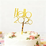 Hello 2026 Gold Acrylic Cake Topper New Year Party Decoration