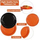 96Pcs Orange And Black Party Decorations Orange And Black Plates And Napkins Disposable Paper Tableware Set For Birthday Wedding Baby Shower Fall Harvest Halloween Party Supplies, Serves 24