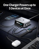 100W 5-Port GaN USB C Charging Station with LCD Smart Display & Control Knob, Desktop Fast Charger for Multiple Devices, Compatible with MacBook,