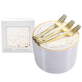 100 Stylish Gold Dessert Plates, Forks And Cocktail Napkins - 7.5 Inch Wedding Cake Plates For Events Including Wedding Reception, Parties Or Showers