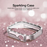 2-Pack Bling Case With Tempered Glass For Apple Watch Series 10 42Mm Screen Protector,Women Glitter Diamond Rhinestone Bumper Crystal Cover For Iwatch 10 42Mm Accessories,Rose Gold+Starlight