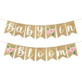 2Pcs Floral Baby in Bloom Burlap Banner Hanging Baby Shower Party Decor