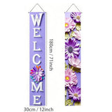 1Pc 71X12 Inch Purple Flower Party Banner Set With 3D Effect Bloom Design Vertical Welcome Sign For Indoor Outdoor Garden Patio Porch Spring Summer Seasonal Decoration