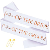 2 Pcs Mother Of The Bride And Groom Sashes With Rose Gold Foil, White Bachelorette Party Sash For Bridal Shower Engagement Supplies Gifts Wedding Accessories