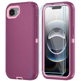 Phone Case For Iphone 16E Case With Hd Screen Protector, Heavy Duty Shockproof & Dustproof & Dropproof 3-Layer Cover Phone Case For Iphone 16E,Wineredpink
