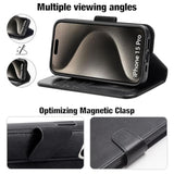 Compatible With Iphone 15 Pro Case With Card Holder And Wrist Strap Wallet Flip Cover For Iphone 15 Pro 6.1 Inch,Black