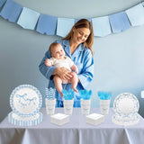 Blue Bow Party Decorations, Baby Blue Bow Plates And Napkins, Light Blue Coquette Birthday Decorations, Bowkont Disposable Dinnerware, Baby Shower Party Tableware Decor, Serves 24