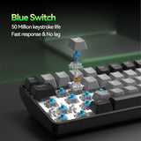 Tmkb T68 60% Wireless Mechanical Gaming Keyboard, Tri-Mode Bt5.0/2.4Ghz/Usb-C With Blue Switch, Rgb Backlight, Anti-Ghosting, Compact 68 Keys, Wired/Wireless, Black/Gray