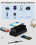 270W Charging Station for Multiple Devices, 20-Port USB Fast Charging Station with Adjustable Dividers & 10 Cables, Multi Device Organizer Charging