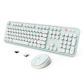 Wireless Keyboard And Mouse Combo, Ergonomic Full Size Typewriter Retro Round Keycaps Keyboard, Compatible With Windows, Pc, Perfer For Home And Office Keyboards?Green?