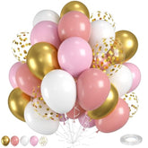 Dusty Pink Gold Balloons, 35 Pcs 12 Inches Retro Pink Metallic Gold Ivory White Balloons, Gold Confetti Latex Balloon For Girl Women Birthday Wedding Baby Shower Engagement Bridal Party Decor