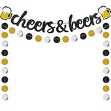 Cheers & Beers Banner Black Glittery Circle Dots Garland(57 Pcs Circle