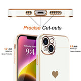 For Iphone 14 Case For Women Girl Cute Love Heart Luxury Electroplate Plating Soft Bling Back Cover Raised Full Camera Protection Bumper Silicone Shockproof Phone Case For Iphone 14, White
