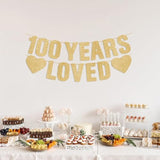 100Th Birthday Party Decorations For Women & Men, Pre-Strung 100 Years Loved Banner - Gold Glitter, Happy 100 Year Old Birthday Sign Gifts For Him & Her