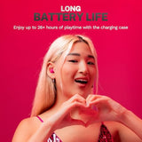 Go Air Pop+ True Wireless Earbuds, In Ear Headphones, Bluetooth Earphones, 35H Playtime Ear Buds, Bluetooth Earbuds With Microphone, Usb-C Charging Case, Dual Connect, Eq3 Sound, Dark Pink