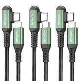Usb C To Usb C Cable, Type C Charger Cord Right Angle, Fast Charger Usb-C 90 Degree For Iphone 15/16 Pro Max Plus, Ipad Pro, Type C Cable For Samsung S24 S23 S22 (3Pack-1.5+5+10Ft)