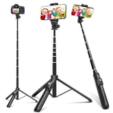 62 Inches Extendable Selfie Stick Tripod With Wireless Remote & Phone Holder, Portable Aluminum Alloy 3 In 1 Stand For Group Photos, Vlogging & Travel Compatible With All Smartphones