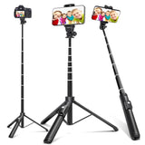 62 Inches Extendable Selfie Stick Tripod With Wireless Remote & Phone Holder, Portable Aluminum Alloy 3 In 1 Stand For Group Photos, Vlogging & Travel Compatible With All Smartphones