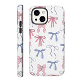 Cute Bow Phone Case For Iphone 13 / Iphone 14 Case 6.1", Aesthetic Coquette Ribbon Bowknot Pattern Print Design 2-In-1 Matte Phone Cover Shockproof Soft Tpu Hard Pc Protection Girls Women Funda
