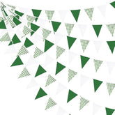 32ft Green Buffalo Plaid Pennant Garland — Checkered Fabric Party Decor