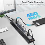 Powered Usb Hub 2.0, 10-Port Usb Hub Usb Extender Splitter (Support Smart Char