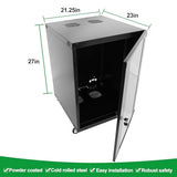 12U Server Cabinet Wall Mount Rack Enclosure With Caster Wheels 2 Server Fans Locking Glass Door Removable Side Panels 19" Network Cabinet 15-18.5" Installation Depth Heavy-Duty Frame (27Inch, 12U)