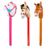 3Pcs Inflatable Stick Horse,Inflatable Horse Head On Stick Horse Costume Pony/Halloween/Western Cowboy/Horse Baby Shower Birthday Party Decorations Supplies Favors Props,37 Inches Red Pink Brown