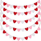 5 Pack Heart Garland Decorations Felt Heart Banner Hanging For Valentines, Anniversary, Mantle, Room Decor (Red, White, Pink)