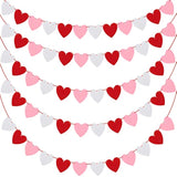5 Pack Heart Garland Decorations Felt Heart Banner Hanging For Valentines, Anniversary, Mantle, Room Decor (Red, White, Pink)