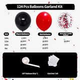 Red And Black Balloon Garland Kit - 124 Pack, Different Sizes, Red And Black Confetti For Anniversary, Birthday, Bachelorette, Prom Parties