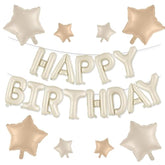 Happy Birthday Cream Foil Balloon Set with Star Balloons