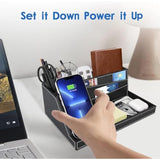 Wireless Charger Desk Nightstand Organizer, Leather Pen Holder Office Supplies Desk Accessories Fast Charging Station, Remote Control Holder, For Iphone Charger Stand Gifts For Men (Black)