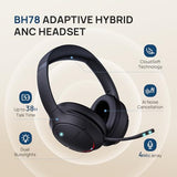 BH78 Bluetooth Headset Noise Cancelling with Microphone, Over the Ear Headphones for Work Zoom/Microsoft Teams Certified, Adaptive ANC for Office