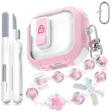 For Airpods 4Th Generation Case Cover, Transparent Design With Automatic Pop-Up Lid, Includes Cleaning Tool, Durable And Shockproof For Airpods 4 Case 2024, Pink