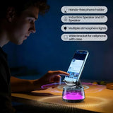 Wireless Induction Speaker Phone Stand with Colorful Light, 4 in 1 Audio Gifts for Men and Women Cell Phone Holder for Desk, Gifts for Birthday,
