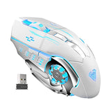 AULA SC100 Silent White Wireless Mouse Rechargeable, RGB LED Backlit, DPI Adjustable, 2.4G Wireless Optical Computer Gaming Mice with USB Receiver, Punk Cool Mouse for Office/Games