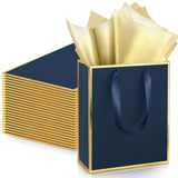 24 Pack Metallic Paper Gift Bags With Handle And Tissue 9X7X3.1 Welcome Gift Thank You Bags For Wedding Father'S Day Bridal Shower Groomsmen Birthday Party(Navy Blue, Gold)