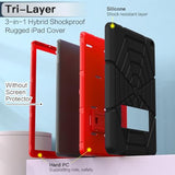 (For 13Th/11Th Generation 2023/2021 Release) Tablet 10/10 Plus, Tablet 10 Kids/Kids Pro, 3In1 Heavy Duty Shockproof Rugged Protective Cover With Stand (Black+Red)