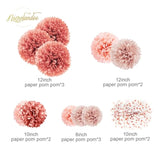 Wedding Decorations - 12 Pcs Rose Gold Tissue Paper Pom Poms For Engagement Party Wedding Birthday Bridal Shower Bachelorette Baby Shower Ceiling Valentine'S Day Party Backdrop Decor