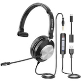 USB Headset with Microphone for PC, Wired Work Headset (One Ear) Computer Headphones with Noise Cancelling Mic, Mute, Volume Controls for Office Call