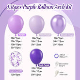 136pcs Purple Balloon Garland Kit for Birthday, Wedding, or Baby Shower Decor