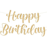 , Glitter Gold Happy Birthday Banner - Pre-Strung, 10 Feet | Birthday Decorations For Women, Men, Boys And Girls | Hbd Banner Backdrop For Gold Party Decorations, Happy Birthday Sign